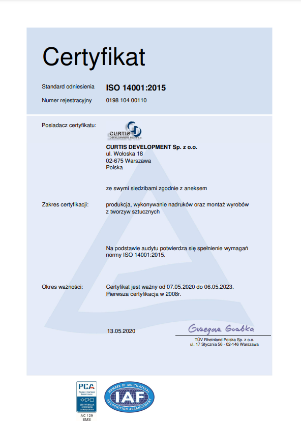 certificate ISO 14001:2015